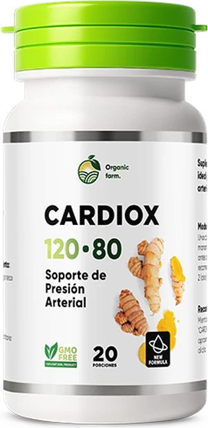 Frasco de Cardiox 120/80 de Organic Farm, presentación de 20 porciones