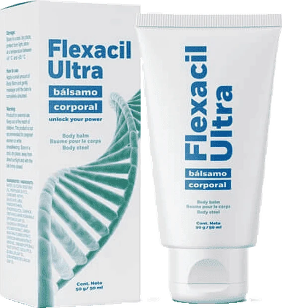 Tubo y caja de Flexacil Ultra Crema, bálsamo corporal de 50 gramos