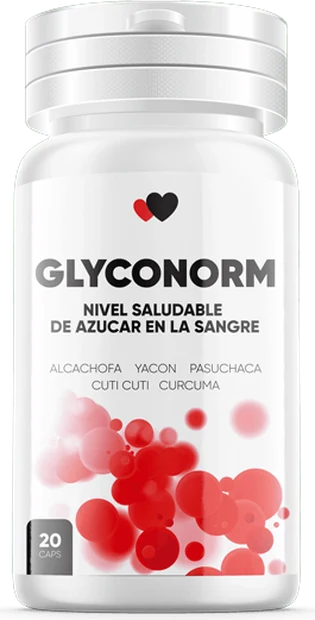 Frasco de Glyconorm, suplemento natural de 20 cápsulas para el azúcar en la sangre